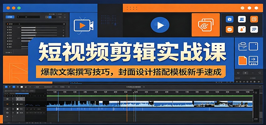 短视频剪辑实战课:爆款文案撰写技巧,封面设计搭配模板新手速成-云网创