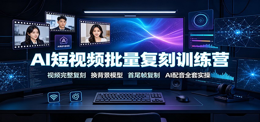 AI短视频批量复刻训练营：视频完整复刻，换背景模型、首尾帧复制、AI配音全套实操-云网创
