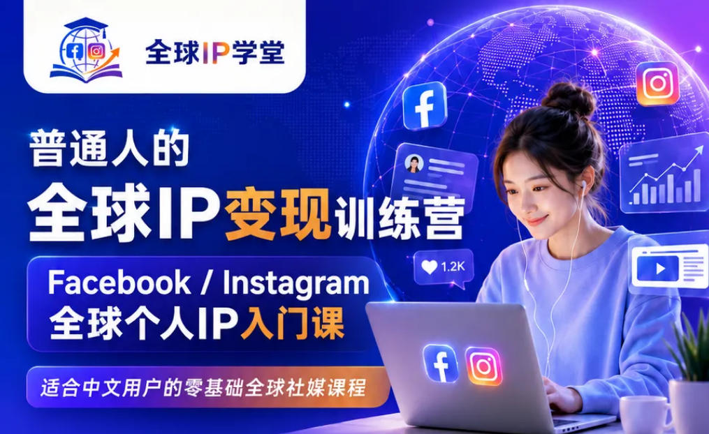 普通人的全球IP变现训练营，Facebook/Instagram全球个人IP入门课，零基础全球社媒课程-云网创
