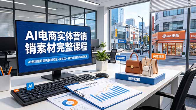 AI电商实体营销素材完整课程，AI创意短片完美复刻实景，实体店一键生成宣传引流短视频-云网创