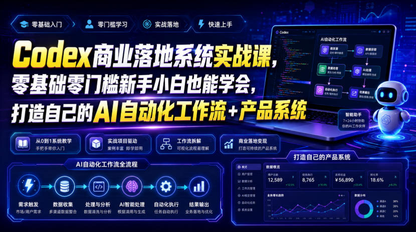 Codex商业落地系统实战课，零基础零门槛新手小白也能学会，打造自己的AI自动化工作流+产品系统-云网创