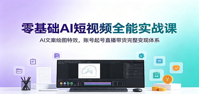 零基础AI短视频全能实战课：AI文案绘图特效，账号起号直播带货完整变现体系-云网创