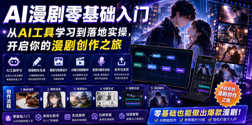 AI漫剧零基础入门，从AI工具学习到落地实操，开启你的漫剧创作之旅-云网创