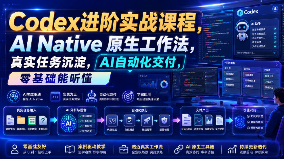 Codex进阶实战课｜AI Native原生工作法，22节真实任务落地，从配置到AI自动化交付全链路教程-云网创