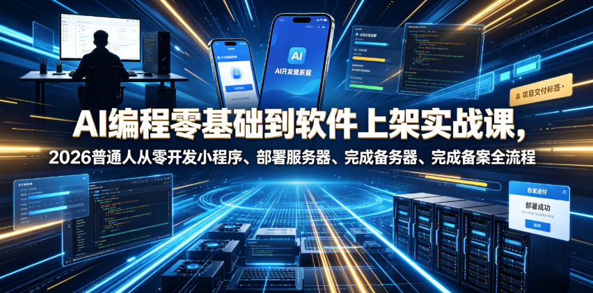 AI编程零基础到软件上架实战课,2026普通人从零开发小程序、部署服务器、完成备案全流程项目落地教程-云网创