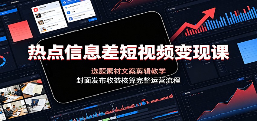 热点信息差短视频变现课:选题素材文案剪辑教学,封面发布收益核算完整运营流程-云网创