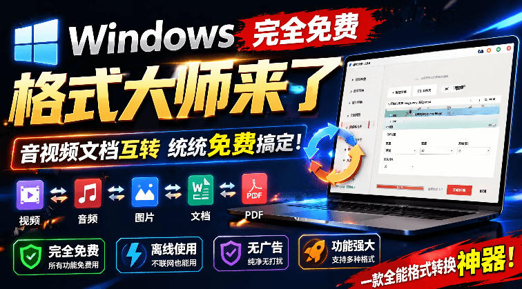 Windows完全免费格式大师来了，音视频文档互转统统免费搞定！免费无广，离线使用格式大师-云网创