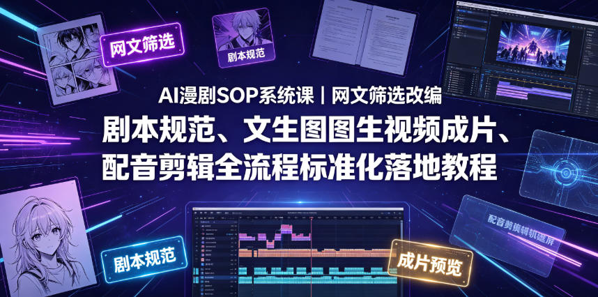 AI漫剧SOP系统课｜网文筛选改编、剧本规范、文生图图生视频成片、配音剪辑全流程标准化落地教程(更新)-云网创