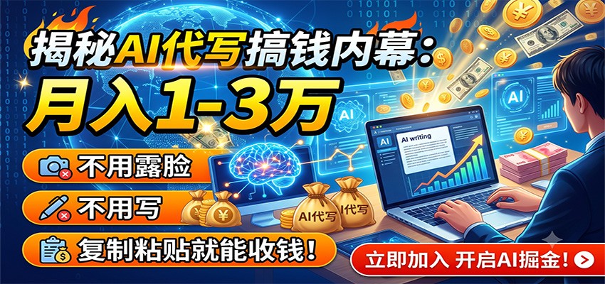 揭秘AI代写搞钱内幕：月入1-3万，不用露脸不用写，复制粘贴就能收钱！-云网创