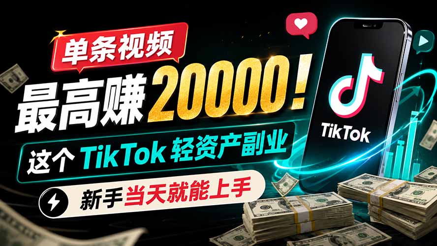 单条视频最高赚 20000!这个 TikTok 轻资产副业,新手当天就能上手-云网创