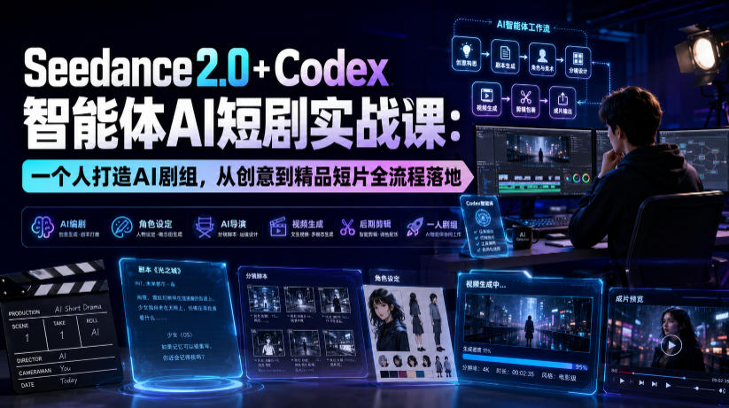Seedance2.0+Codex智能体AI短剧实战课:一个人打造AI剧组,从创意到精品短片全流程-云网创