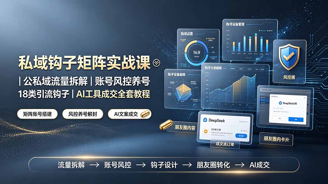 私域钩子矩阵实战课〓公私域流量拆解|账号风控养号|18类引流钩子|AI工具成交全套教程-云网创