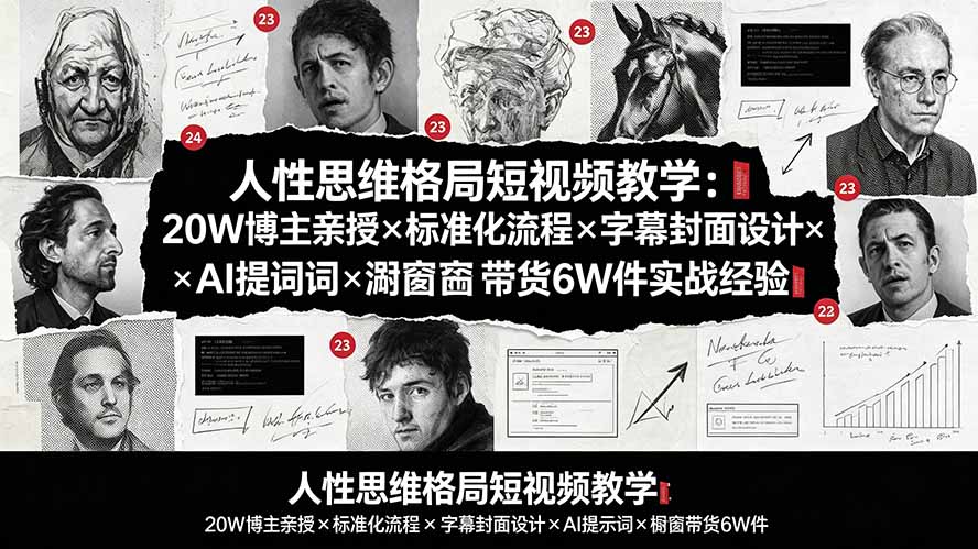 人性思维格局短视频教学：20W博主亲授×标准化流程×字幕封面设计×AI提示词×橱窗带货6W件实战经验-云网创