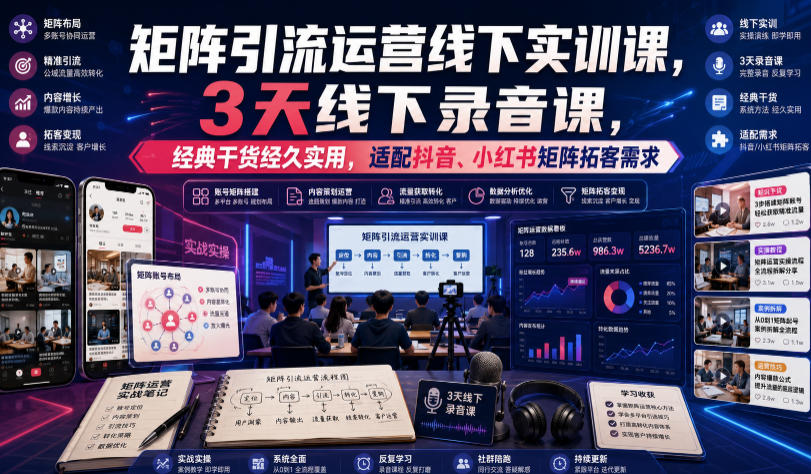 嗨推矩阵引流运营线下实训课，3天线下录音课，经典干货经久实用，适配抖音、小红书矩阵拓客需求-云网创
