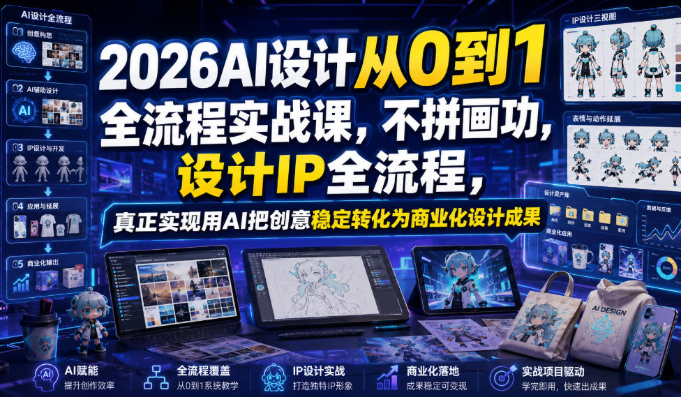 2026AI设计从0到1全流程实战课，不拼画功，设计IP全流程，真正实现用AI把创意稳定转化为商业化设计成果-云网创
