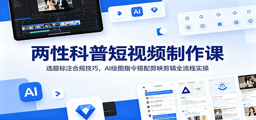 两性科普短视频制作课：选题标注合规技巧，AI绘图指令搭配剪映剪辑全流程实操-云网创