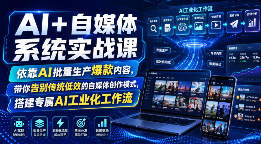 AI+自媒体系统实战课,依靠AI批量生产爆款内容,带你告别传统低效的自媒体创作模式,搭建专属AI工业化工作流-云网创