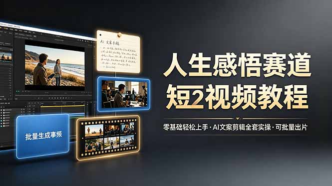 人生感悟赛道短视频教程，零基础轻松上手，AI文案剪辑全套实操可批量出片-云网创