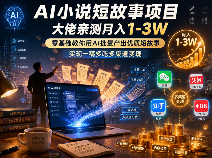 AI小说短故事项目,大佬亲测月入1-3W,零基础教你用AI批量产出优质短故事,实现一稿多吃多渠道变现(更新0710)-云网创