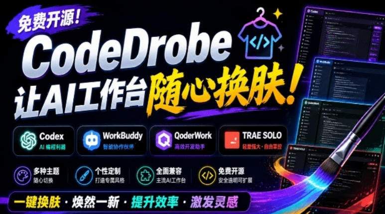 免费开源的CodeDrobe，让AI工作台随心换肤，支持Codex、WorkBuddy等，免费且本地运行！-云网创
