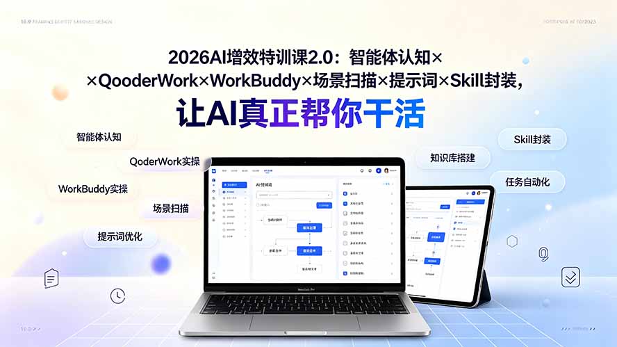 2026AI增效特训课2.0:智能体认知×QoderWork×WorkBuddy×场景扫描×提示词×Skill封装,让AI真正帮你干活-云网创