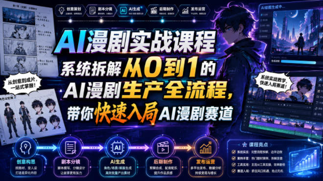 AI漫剧实战课程，系统拆解从0到1的AI漫剧生产全流程，带你快速入局AI漫剧赛道-云网创