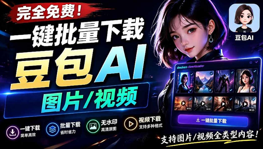Github最新发布！一键批量下载豆包AI无水印图片/视频，简单易用，自动解析提示词-云网创
