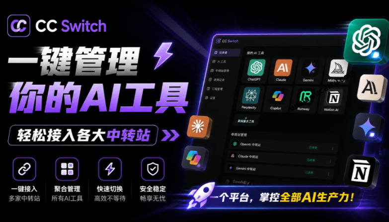 一键给Chatgpt、Codex、Claude接入地第三方中转站,CC Switch统一管理你的AI编程工具工作流-云网创