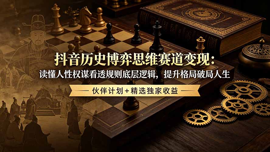抖音历史博弈思维赛道变现:读懂人性权谋看透规则底层逻辑,提升格局破局人生,伙伴计划+精选独家收益-云网创