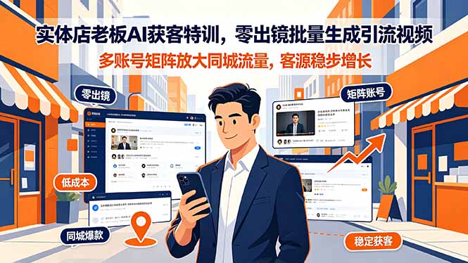 实体店老板AI获客特训,零出镜批量生成引流视频,多账号矩阵放大同城流量,客源稳步增长-云网创