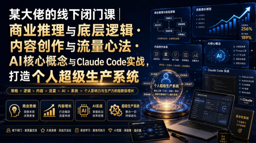 某大佬的线下闭门课|商业推理与底层逻辑・内容创作与流量心法・AI核心概念与Claude Code实战,打造个人超级生产系统【录音+图片】-云网创