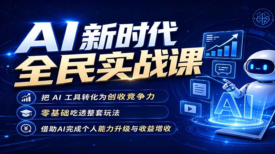 AI新时代全民实战课,把 AI 工具转化为创收竞争力,零基础吃透整套玩法,借助AI完成个人能力升级与收益增收。-云网创