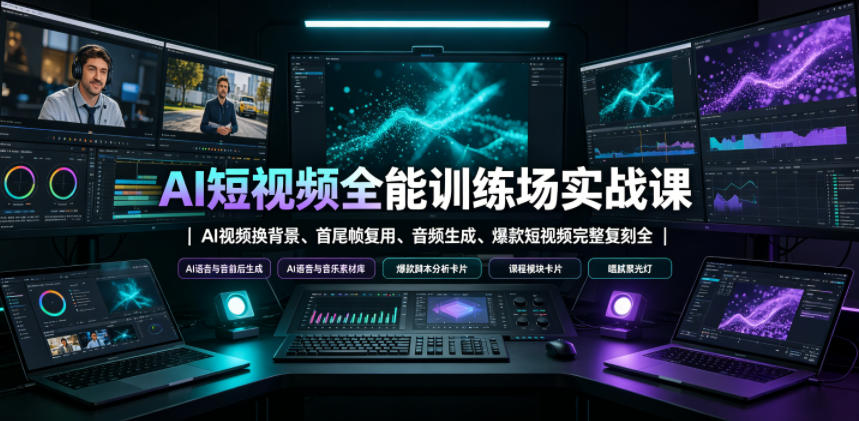 AI短视频全能训练场实战课｜AI视频换背景、首尾帧复用、音频生成、爆款短视频完整复刻全套实操教学-云网创