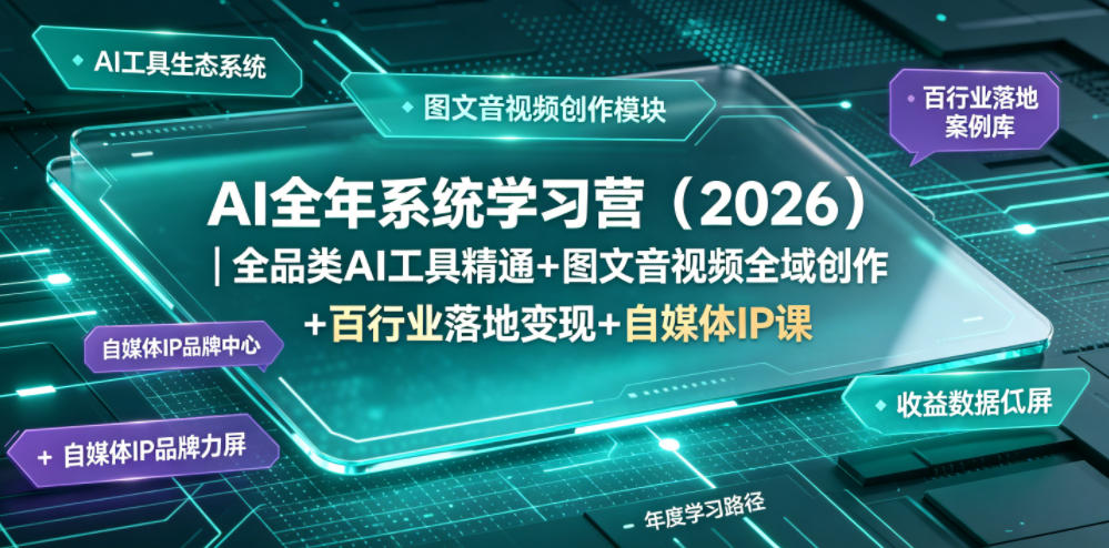 AI全年系统学习营(2026)｜全品类AI工具精通+图文音视频全域创作+百行业落地变现+自媒体IP打造年度进阶大课-云网创