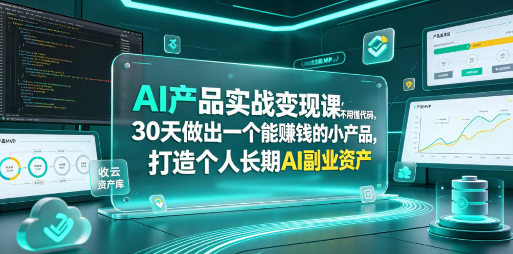AI产品实战变现课,不用懂代码,30天做出一个能賺钱的小产品,打造个人长期AI副业资产-云网创