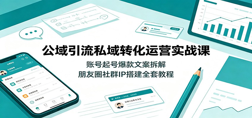 公域引流私域转化运营实战课：账号起号爆款文案拆解，朋友圈社群IP搭建全套教程-云网创