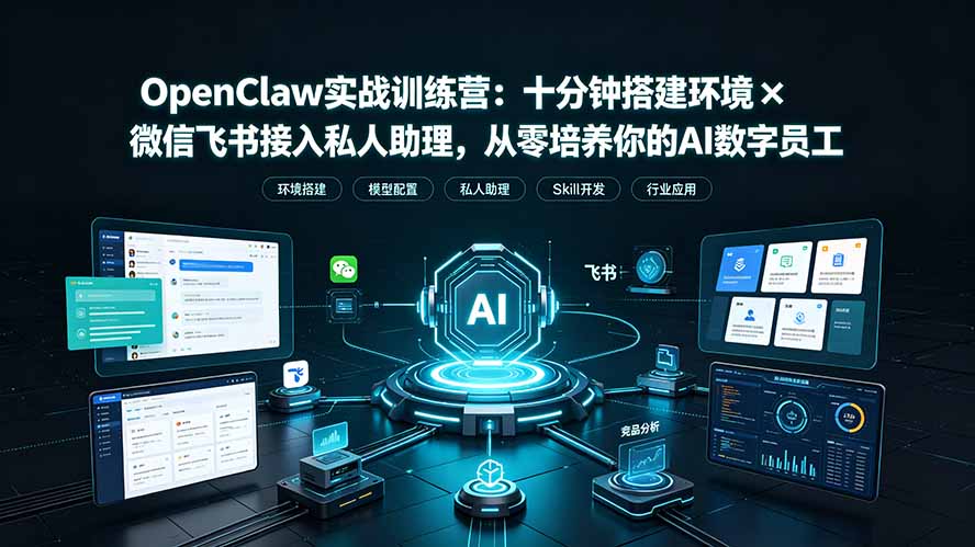 OpenClaw实战特训营:十分钟搭建环境×微信飞书接入私人助理,从零培养你的AI数字员工-云网创