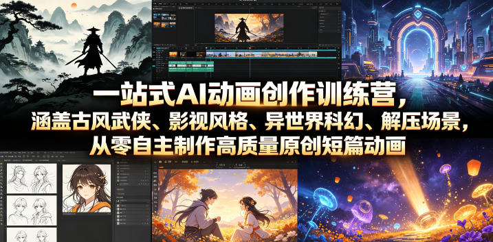 一站式AI动画创作训练营,涵盖古风武侠、影视风格、异世界科幻、解压场景,从零自主制作高质量原创短篇动画-云网创