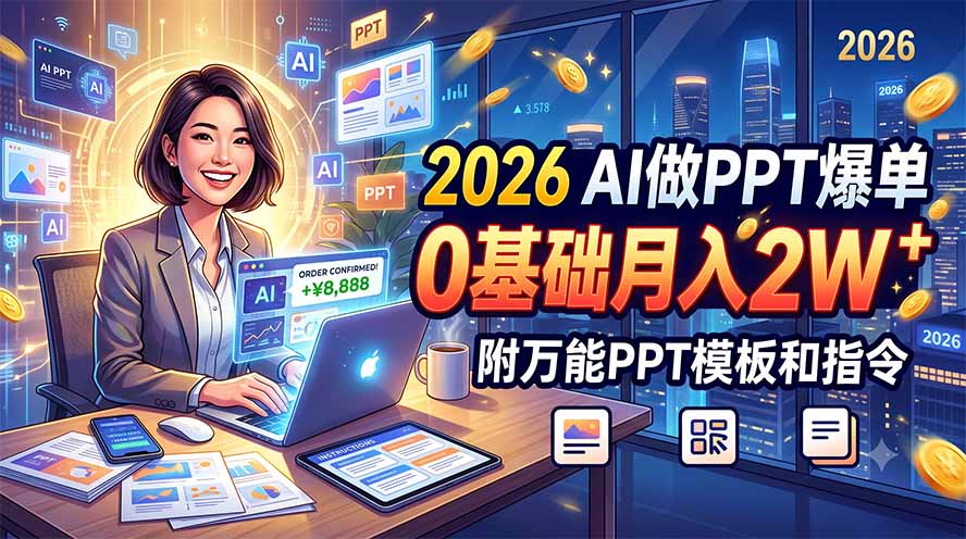 2026 AI做PPT爆单，0基础月入2W，附万能PPT模板和指令-云网创