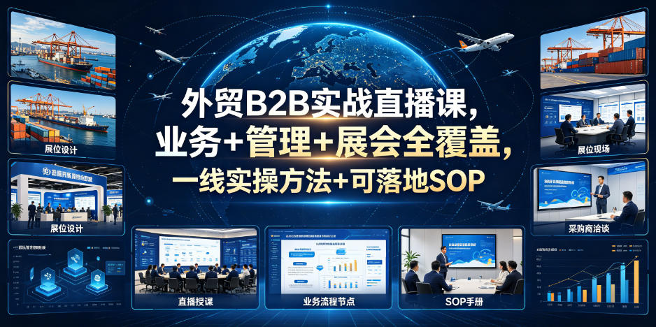 外贸B2B实战直播课，业务+管理+展会全覆盖，一线实操方法+可落地SOP-云网创