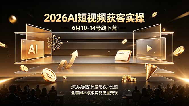 2026AI短视频获客实操6月10-14号线下营,解决视频没流量无客户难题,全套脚本模板实现流量变现-云网创