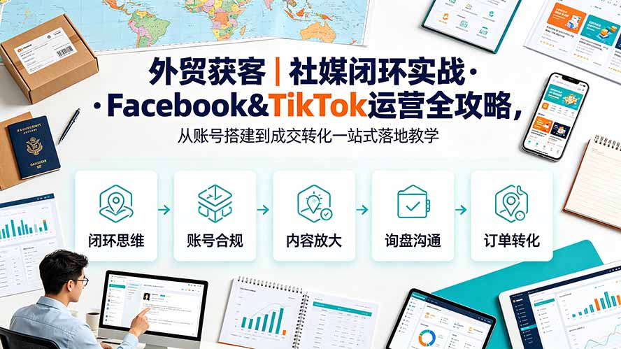 外贸获客|社媒闭环实战·Facebook&TikTok运营全攻略,从账号搭建到成交转化一站式落地教学-云网创