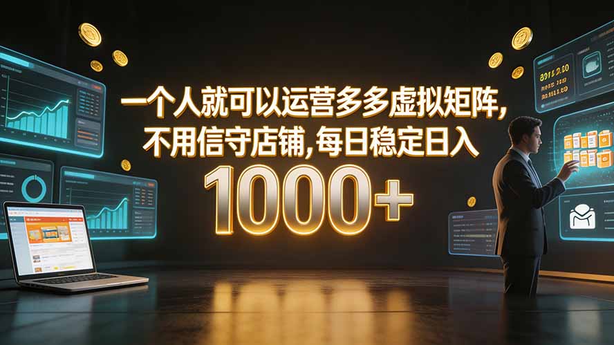 一个人就可以运营多多虚拟矩阵，不用值守店铺，每日稳定日入 1000+-云网创