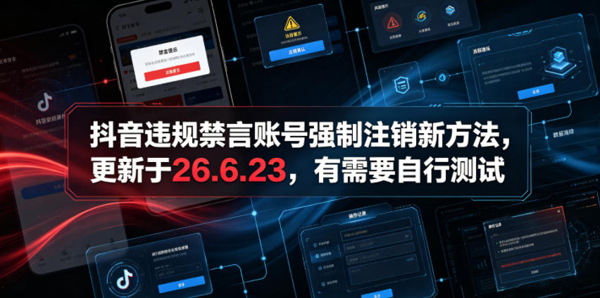 抖音违规禁言账号强制注销新方法,更新于26.6.23,有需要自行测试-云网创