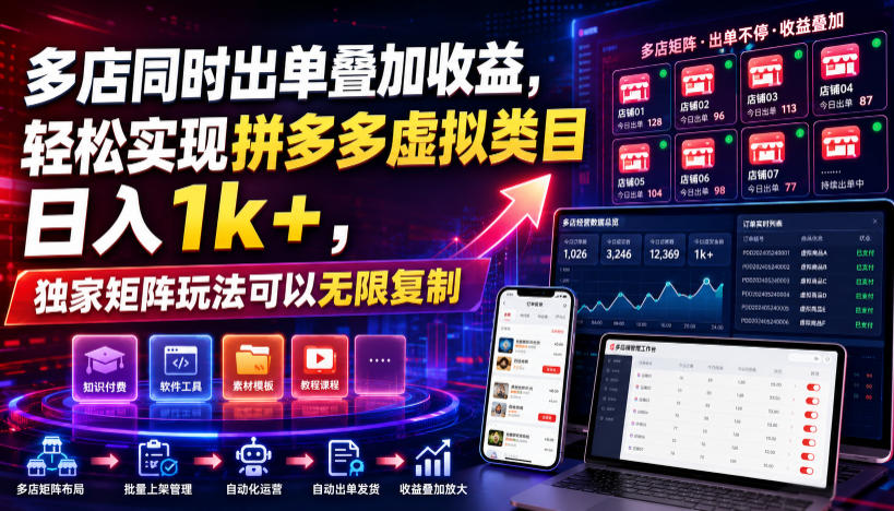 多店同时出单叠加收益，轻松实现拼多多虚拟类目日入1k+，独家矩阵玩法可以无限复制【揭秘】-云网创