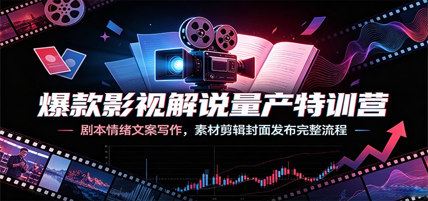 爆款影视解说量产特训营：剧本情绪文案写作，素材剪辑封面发布完整流程-云网创
