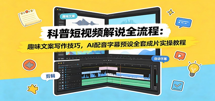 科普短视频解说全流程:趣味文案写作技巧,AI配音字幕预设全套成片实操教程-云网创