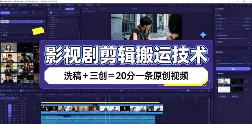 影视剧剪辑搬运技术，洗稿+三创=20分一条原创视频-云网创
