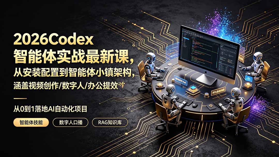 2026Codex智能体实战最新课，从安装配置到智能体小镇架构，涵盖视频创作/数字人/办公提效全技能-云网创