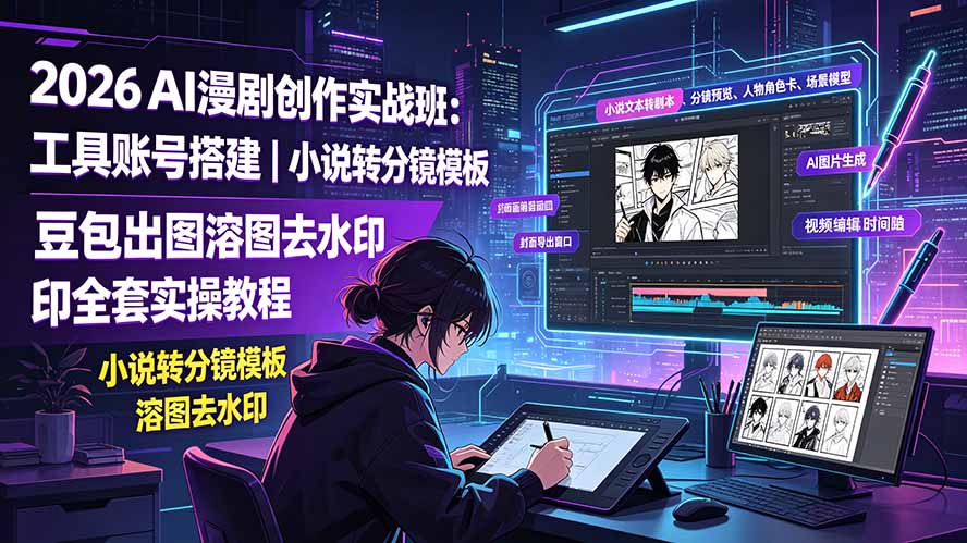 2026AI漫剧创作实战班：工具账号搭建｜小说转分镜模板｜豆包出图溶图去水印全套实操教程-云网创